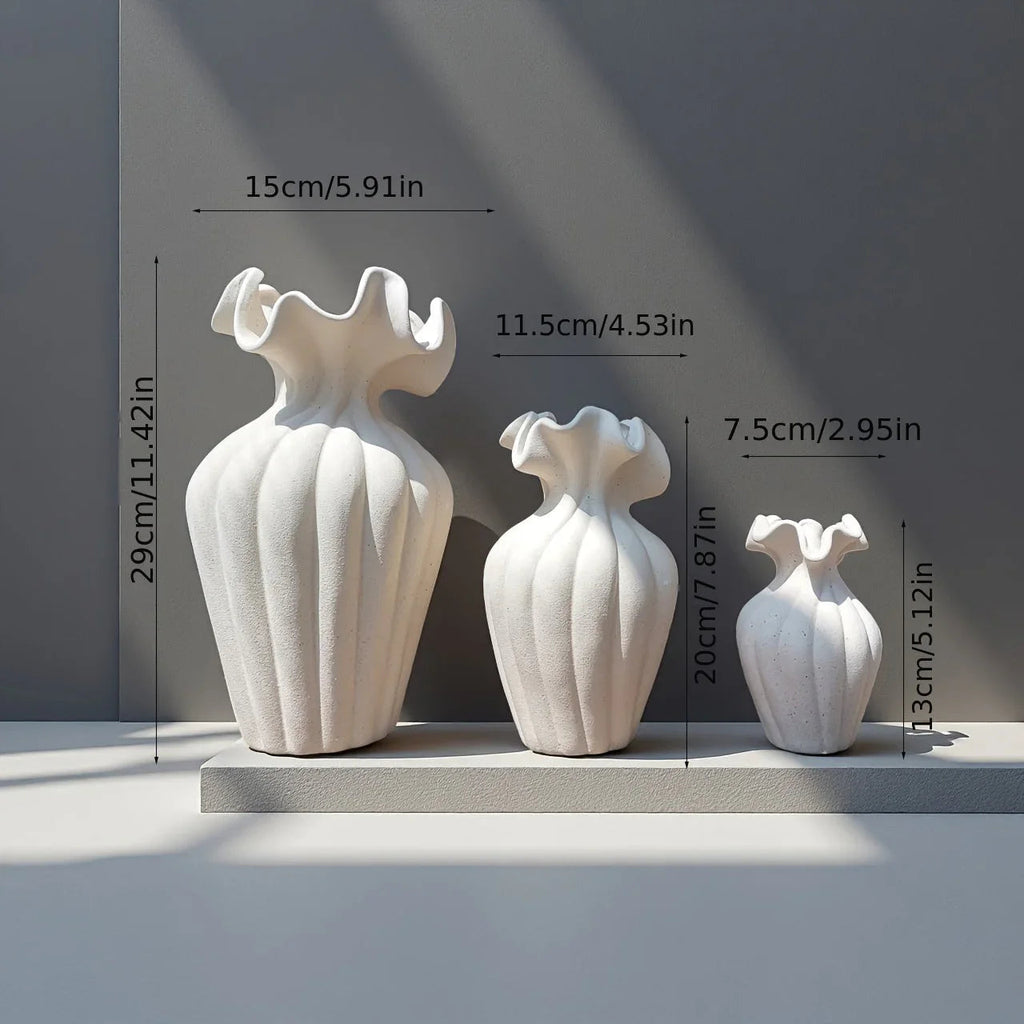 Ceramic Vase Set, White and Beige, Large, Medium and Small Sizes, back view - House Of Avana [[SKU:HOA-VAS-407]]