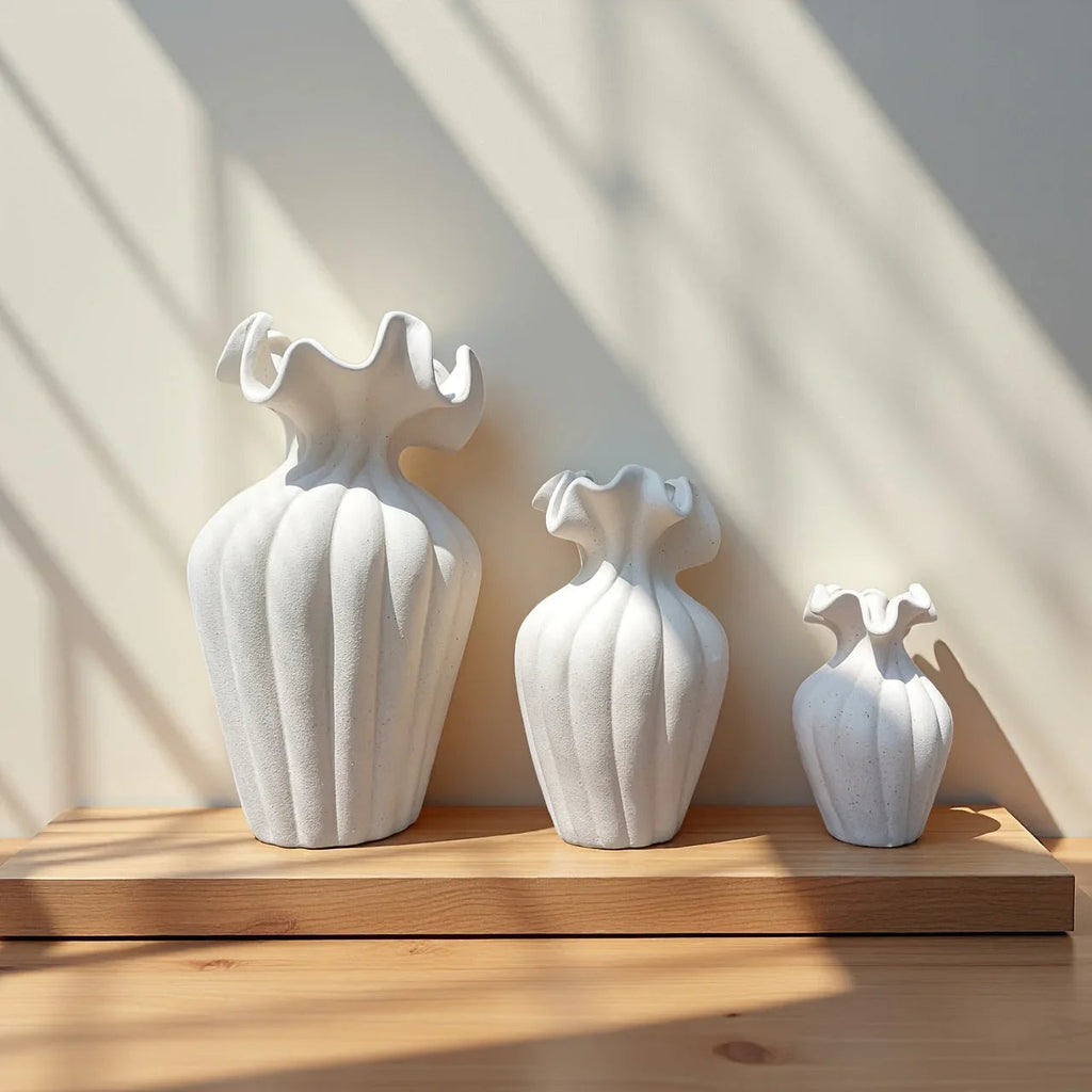 Ceramic Vase Set, White and Beige, Large, Medium and Small Sizes, detail shot - House Of Avana [[SKU:HOA-VAS-407]]