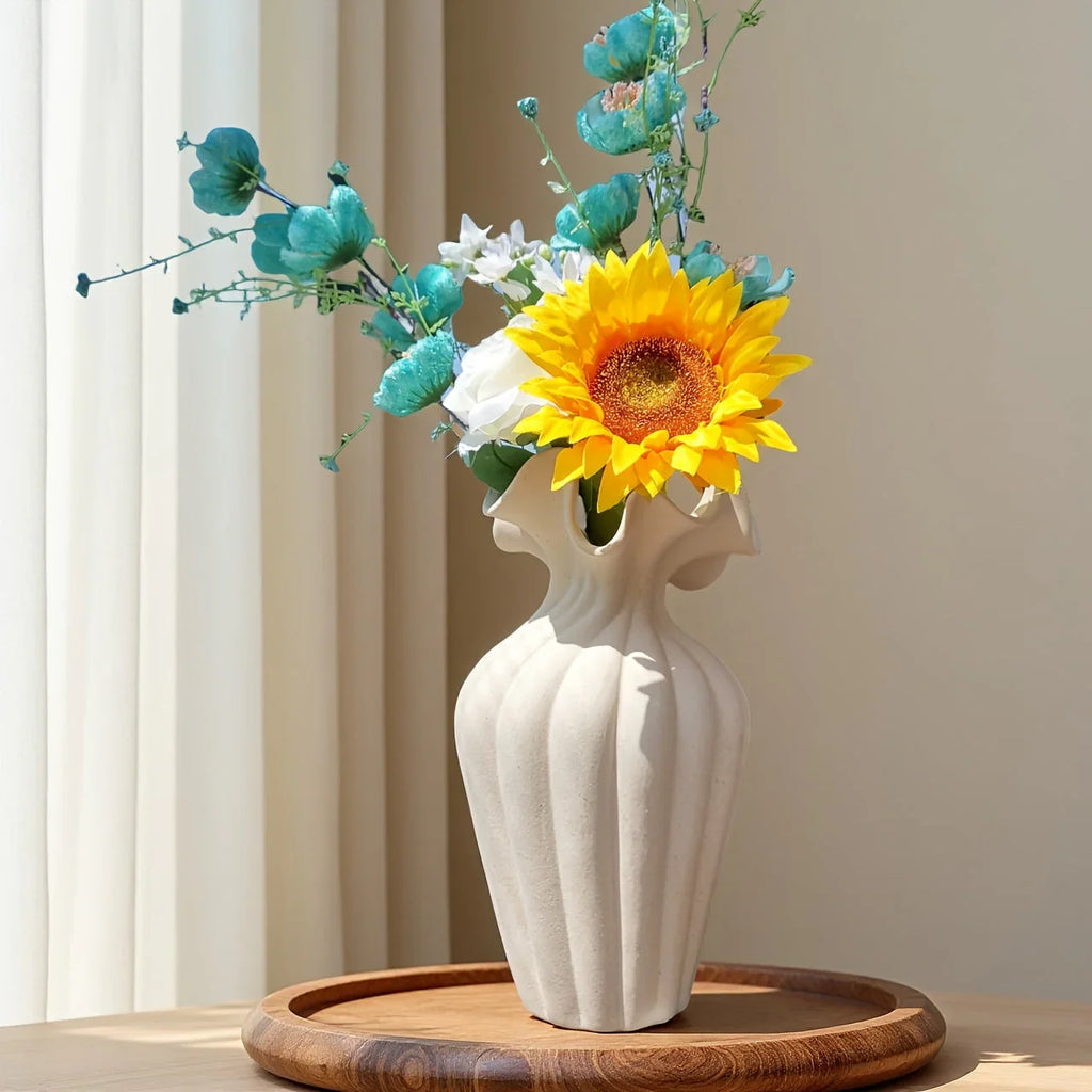 Ceramic Vase Set, White and Beige, Large, Medium and Small Sizes, top view - House Of Avana