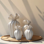 Ceramic Vase Set, White and Beige, Large, Medium and Small Sizes, front view - House Of Avana