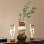 Resin Stacked Stone Vase and Deer Figurine Set, Layered Ornaments, detail shot - House Of Avana [[SKU:HOA-VAS-005]]