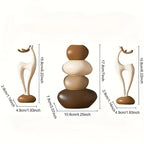 Resin Stacked Stone Vase and Deer Figurine Set, Layered Ornaments, angled view - House Of Avana [[SKU:HOA-VAS-005]]