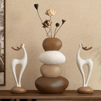 3pcs Creative Stacked Stone Vase and Deer Collectible Figurine Set, Resin Ornaments for Living Room, Bedroom, Office Desk, Bookshelf – Unique Christmas Gifts for Family & Friends House Of Avana [[SKU:HOA-VAS-005]]