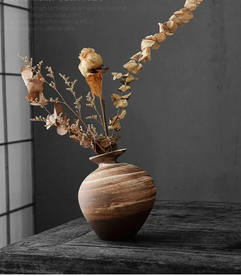 Vase - Decorative Terracotta Black, dimensions view - House Of Avana