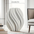 Ceramic Vase with Geometric Ribbed Design, White 3d Printed Decorative Flower Vase, lifestyle image - House Of Avana [[SKU:HOA-VAS-008]]