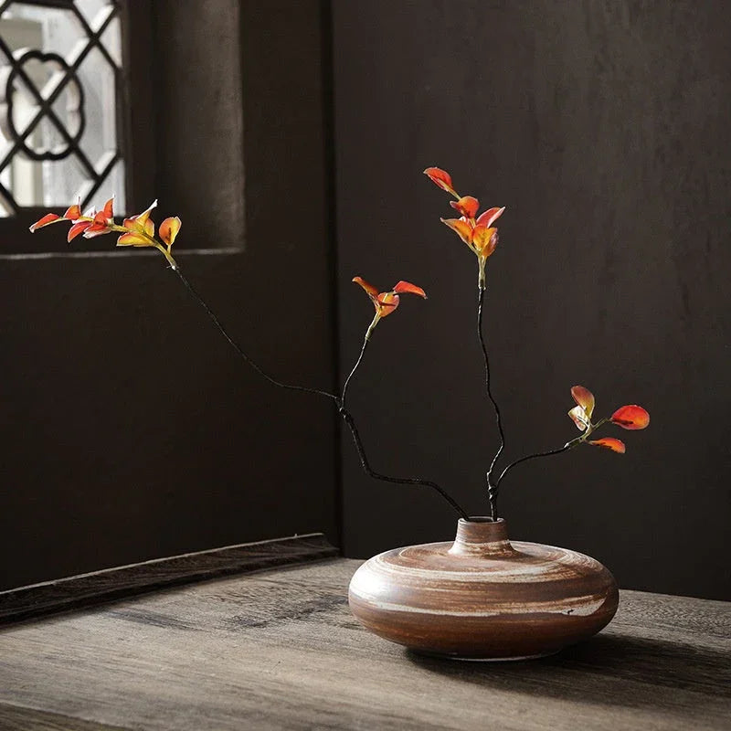 Ceramic Japanese Vase - Minimalist Beige/brown/white Flower Pot for Home Decor, close-up view - House Of Avana