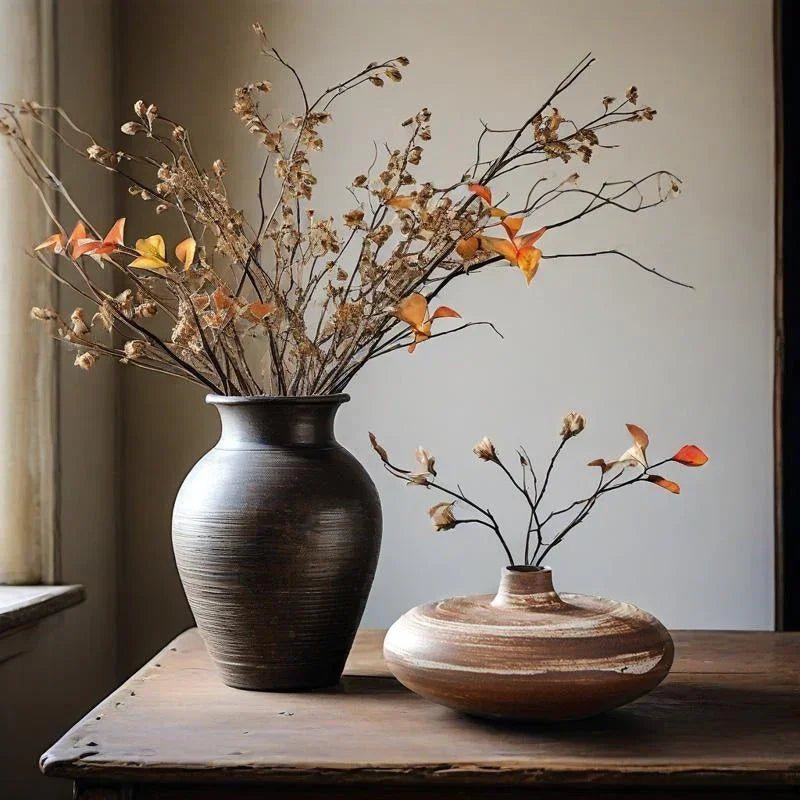Ceramic Japanese Vase - Minimalist Beige/brown/white Flower Pot for Home Decor, texture detail - House Of Avana
