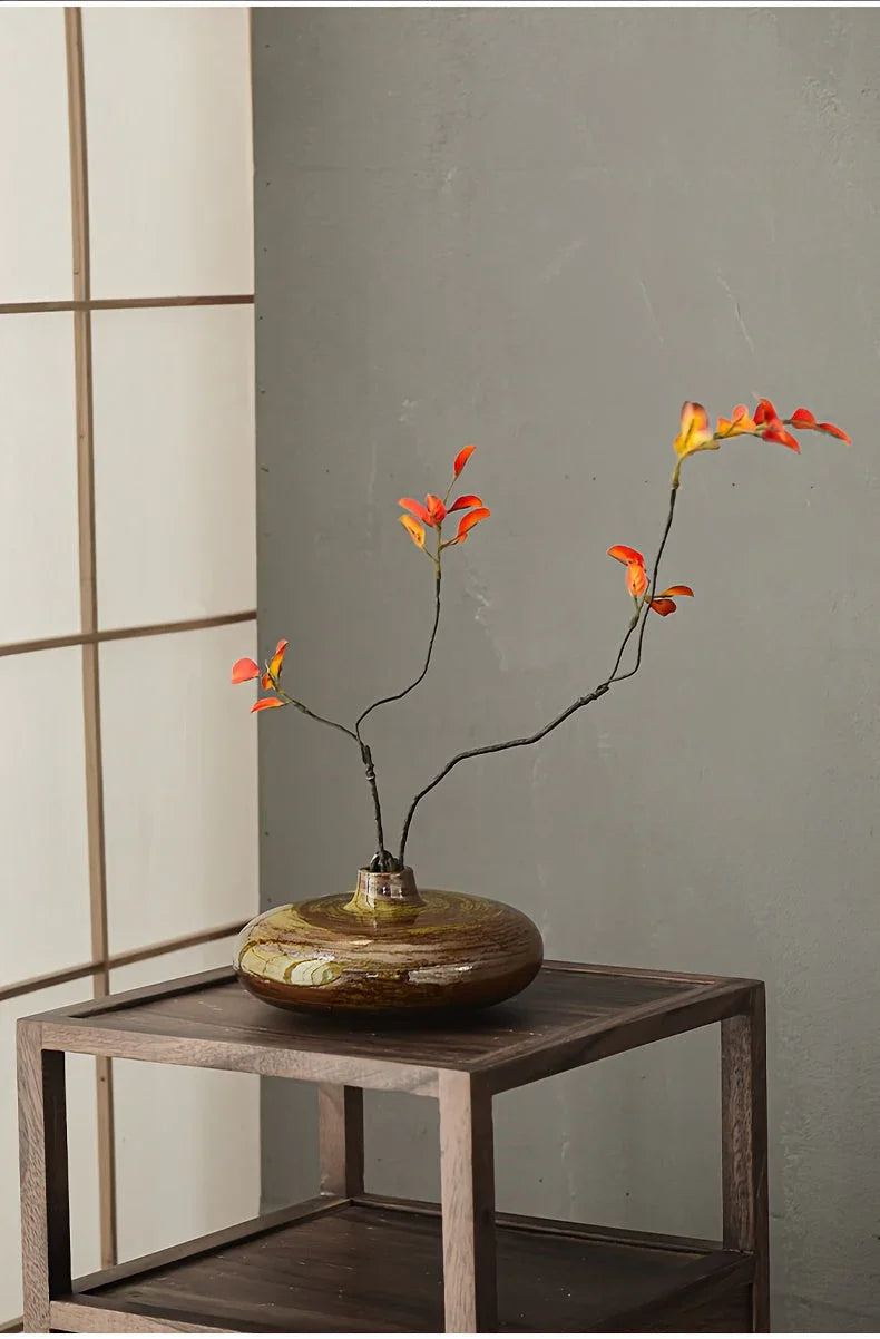 Ceramic Japanese Vase - Minimalist Beige/brown/white Flower Pot for Home Decor, dimensions view - House Of Avana