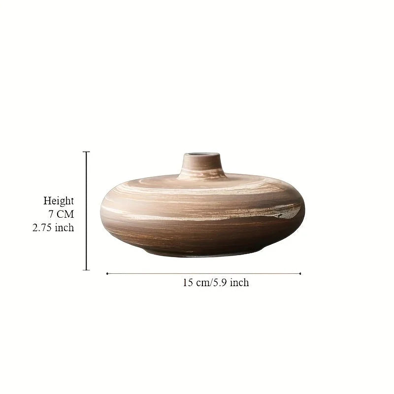 Ceramic Japanese Vase - Minimalist Beige/brown/white Flower Pot for Home Decor, in-use display - House Of Avana