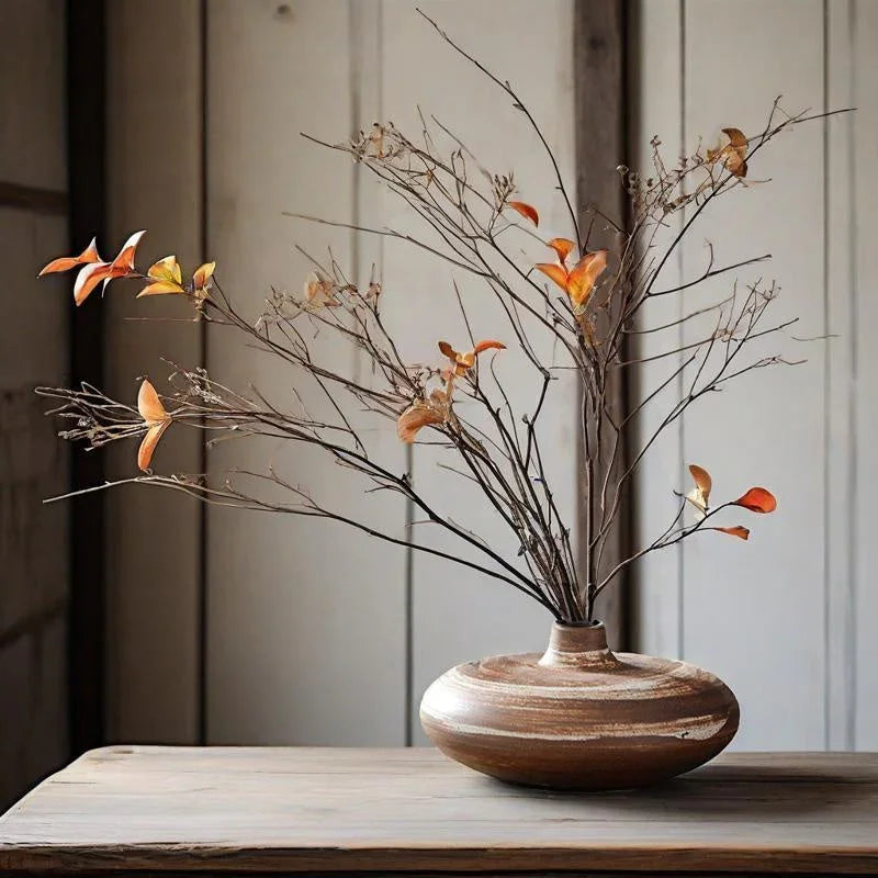 Ceramic Japanese Vase - Minimalist Beige/brown/white Flower Pot for Home Decor, back view - House Of Avana