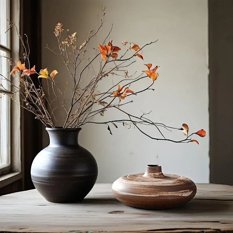 Ceramic Japanese Vase - Minimalist Beige/brown/white Flower Pot for Home Decor, detail shot - House Of Avana [[SKU:HOA-VAS-006]]