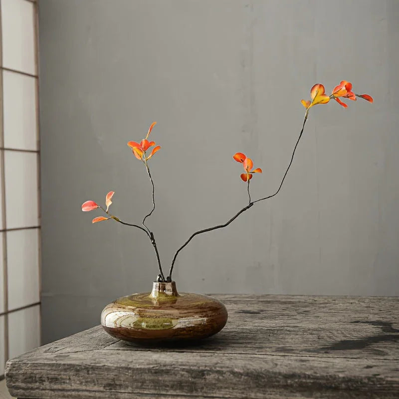 Ceramic Japanese Vase - Minimalist Beige/brown/white Flower Pot for Home Decor, angled view - House Of Avana [[SKU:HOA-VAS-006]]