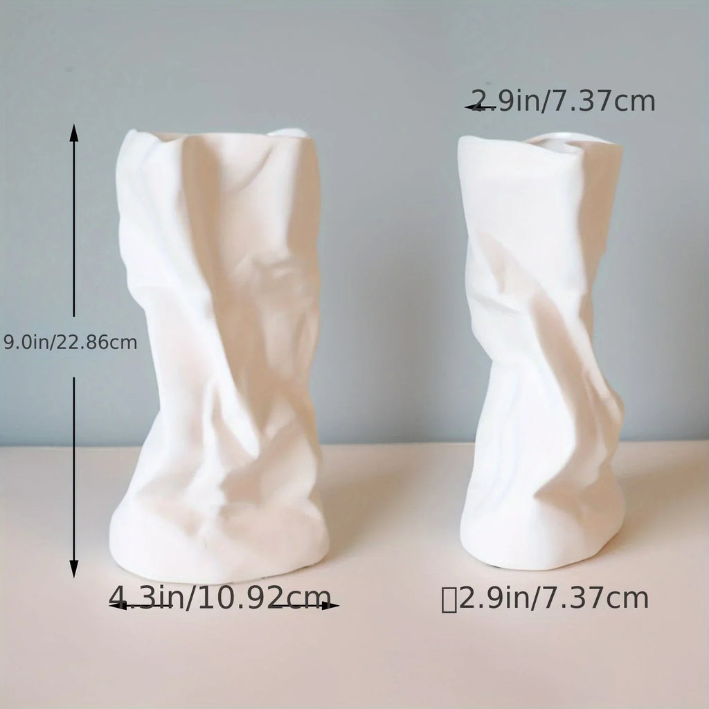 White Ceramic Pleated Vase Modern Minimalist Home Decor, detail shot - House Of Avana