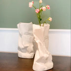 White Ceramic Pleated Vase Modern Minimalist Home Decor, lifestyle image - House Of Avana [[SKU:HOA-VAS-017]]