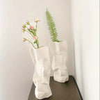 White Ceramic Pleated Vase Modern Minimalist Home Decor, top view - House Of Avana