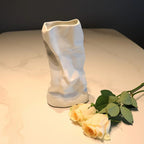 White Ceramic Pleated Vase Modern Minimalist Home Decor, angled view - House Of Avana [[SKU:HOA-VAS-017]]