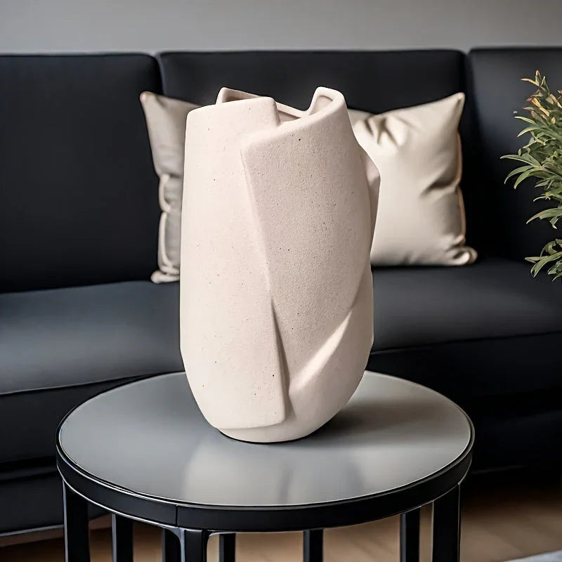 Ceramic Geometric Vase, Modern Cylinder Flower Vase for Home Decor, back view - House Of Avana