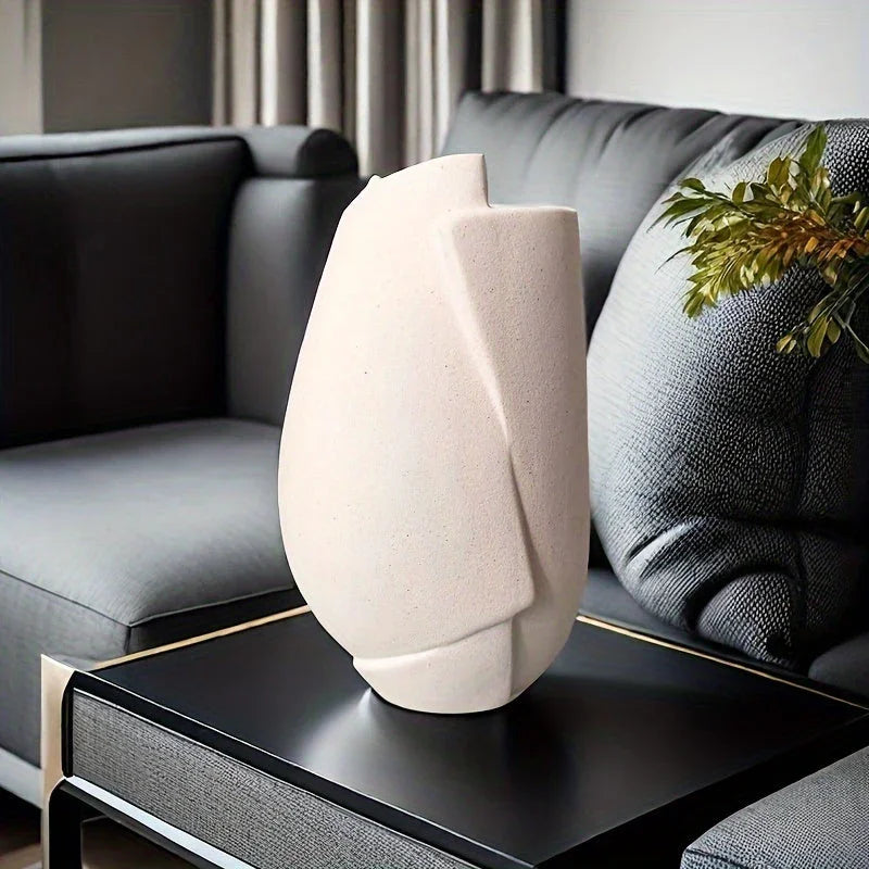 Ceramic Geometric Vase, Modern Cylinder Flower Vase for Home Decor, side view - House Of Avana