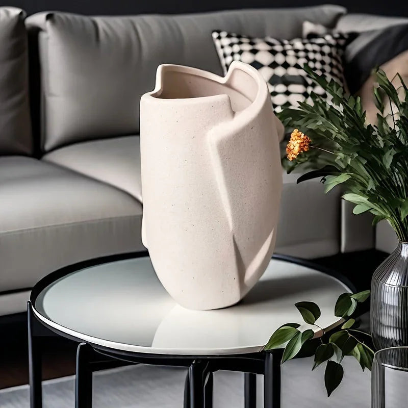 Ceramic Geometric Vase, Modern Cylinder Flower Vase for Home Decor, detail shot - House Of Avana [[SKU:HOA-VAS-013]]