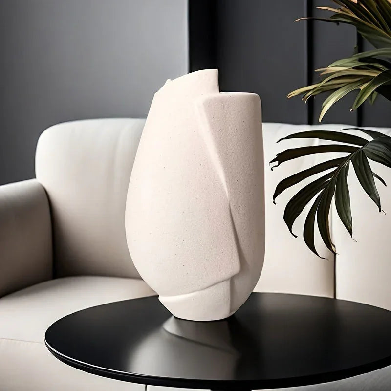 Ceramic Geometric Vase, Modern Cylinder Flower Vase for Home Decor, front view - House Of Avana