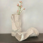 White Ceramic Pleated Vase Modern Minimalist Home Decor, front view - House Of Avana [[SKU:HOA-VAS-017]]