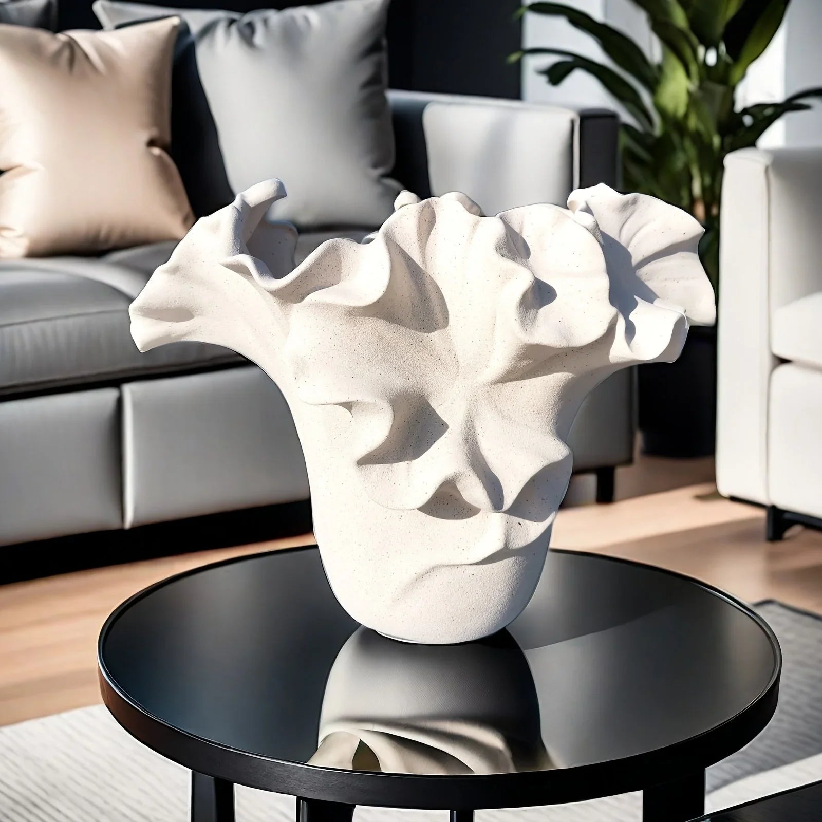 Ceramic Vase with Rough Exterior, Single Standalone Planter for Indoor Home Decor, in-use display - House Of Avana