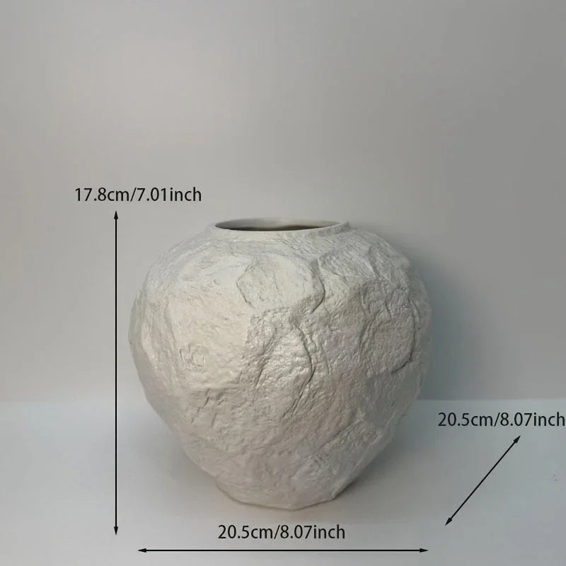 Ceramic Vase with Stone Pattern, White Geometric Floral Design, side view - House Of Avana [[SKU:HOA-VAS-406]]