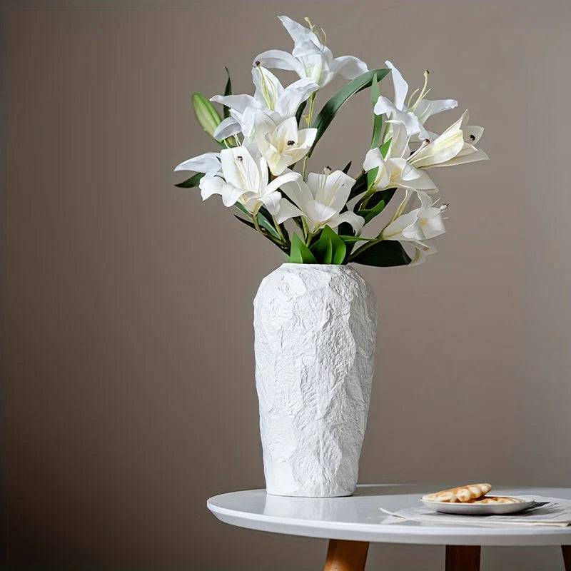 Ceramic Vase with Stone Pattern, White Geometric Floral Design, detail shot - House Of Avana [[SKU:HOA-VAS-406]]