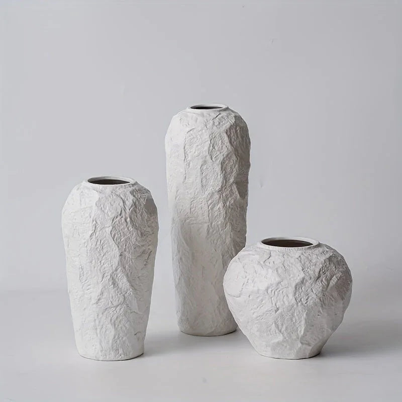 Ceramic Vase with Stone Pattern, White Geometric Floral Design, lifestyle image - House Of Avana [[SKU:HOA-VAS-406]]