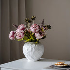 Ceramic Vase with Stone Pattern, White Geometric Floral Design, angled view - House Of Avana [[SKU:HOA-VAS-406]]