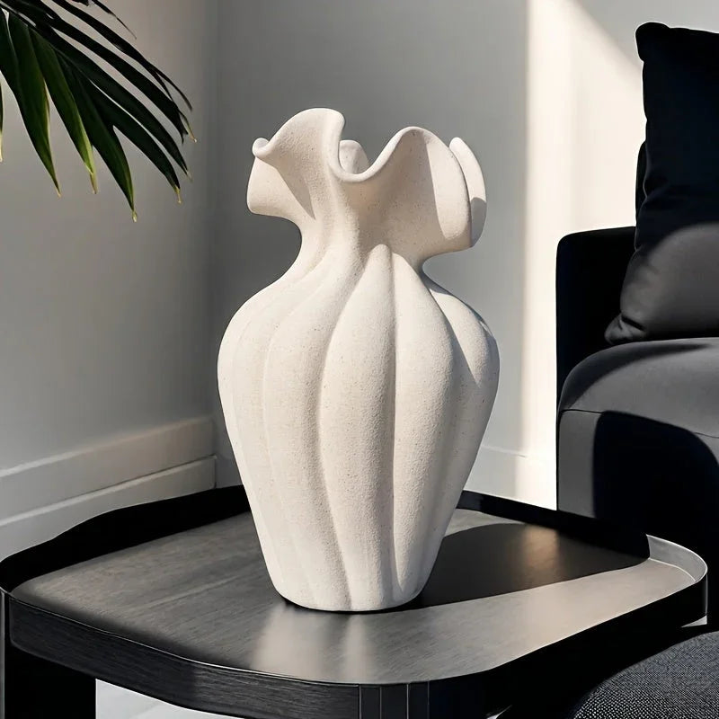 Ceramic Vase 20cm with Striped Skirt Element Design, alternate view - House Of Avana [[SKU:HOA-VAS-405]]