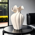 Ceramic Vase 20cm with Striped Skirt Element Design, back view - House Of Avana [[SKU:HOA-VAS-405]]