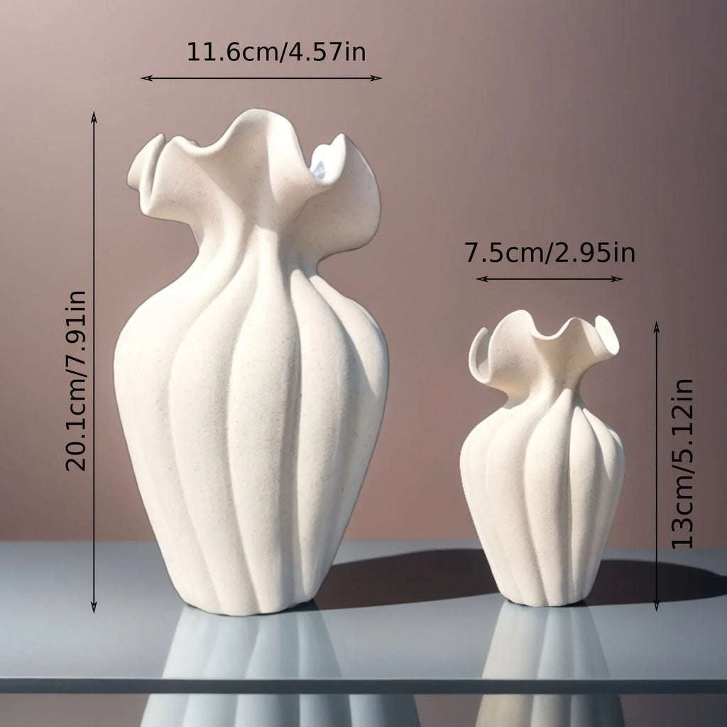 Ceramic Vase 20cm with Striped Skirt Element Design, top view - House Of Avana [[SKU:HOA-VAS-405]]