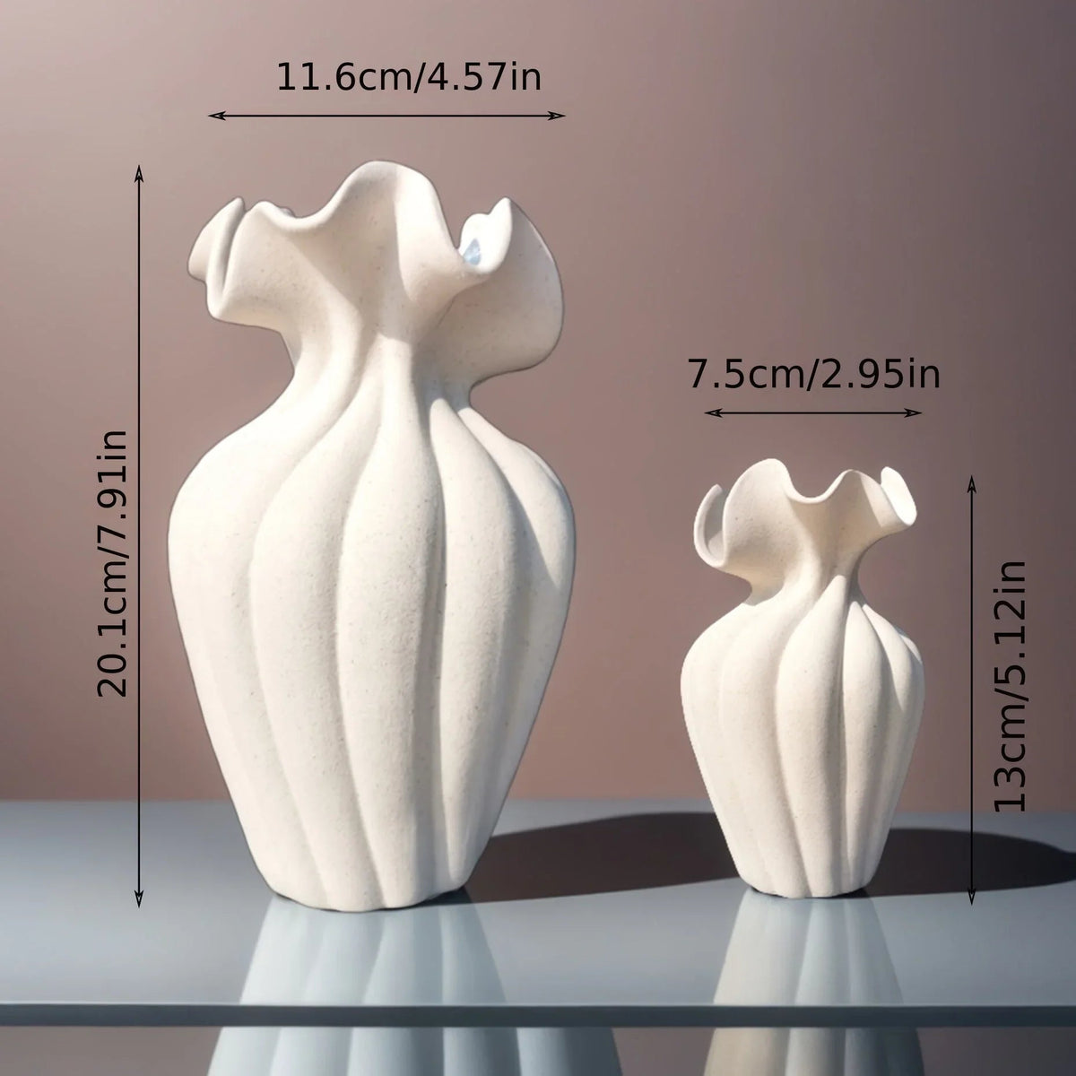 Ceramic Vase 20cm with Striped Skirt Element Design, top view - House Of Avana [[SKU:HOA-VAS-405]]