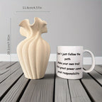 Ceramic Vase 20cm with Striped Skirt Element Design, angled view - House Of Avana