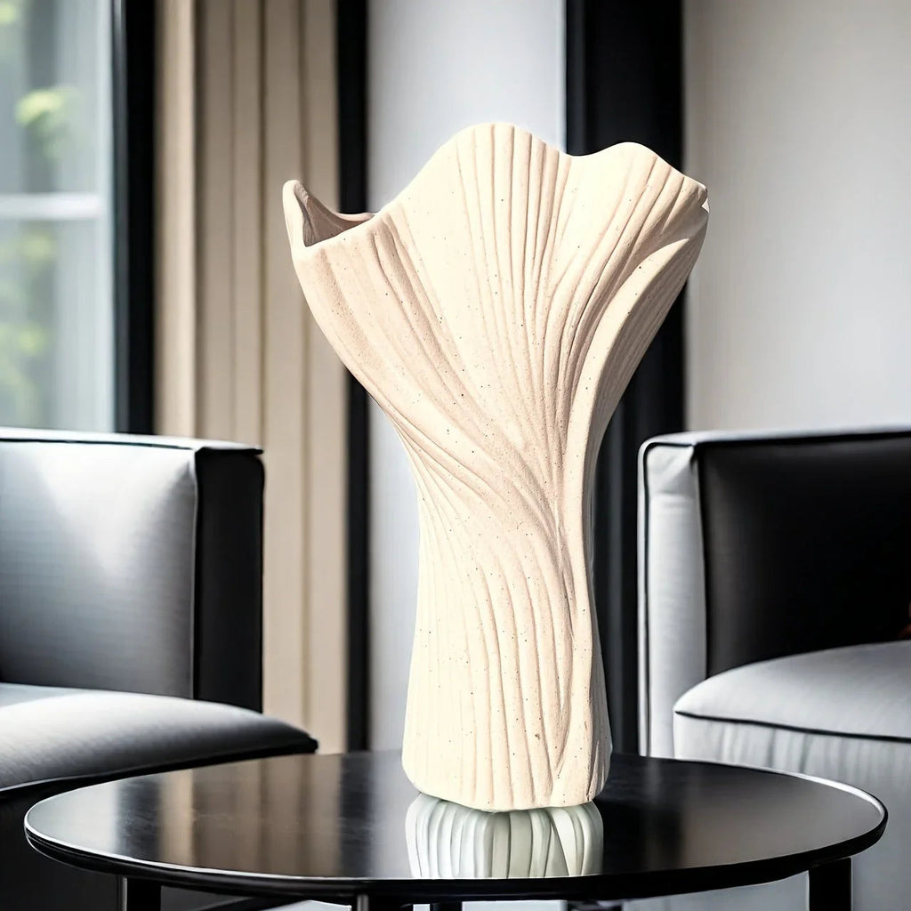 Ceramic Vase with Textured Ridges for Hydroponic Flowers, texture detail - House Of Avana [[SKU:HOA-VAS-015]]