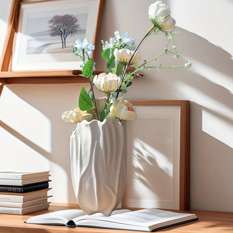 Ceramic Vase with Textured Surface, Elegant Floral Design for Home Decor, product packaging - House Of Avana