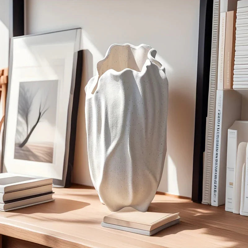 Ceramic Vase with Textured Surface, Elegant Floral Design for Home Decor, side view - House Of Avana [[SKU:HOA-VAS-012]]