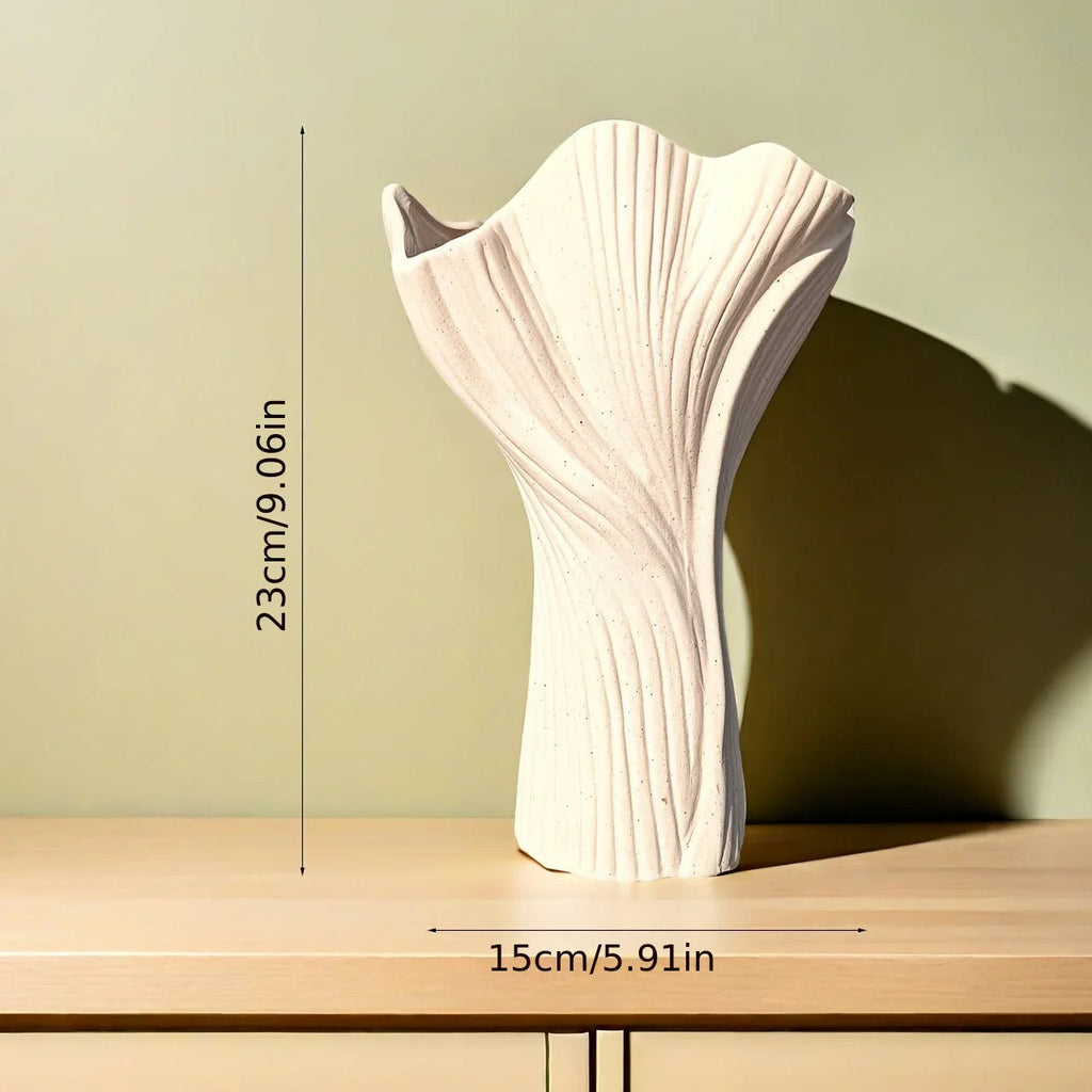 Ceramic Vase with Textured Ridges for Hydroponic Flowers, top view - House Of Avana [[SKU:HOA-VAS-015]]