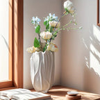 Ceramic Vase with Textured Surface, Elegant Floral Design for Home Decor, angled view - House Of Avana [[SKU:HOA-VAS-012]]
