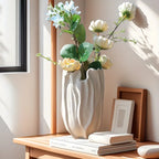 Ceramic Vase with Textured Surface, Elegant Floral Design for Home Decor, angled view - House Of Avana