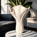 Ceramic Vase with Textured Ridges for Hydroponic Flowers, angled view - House Of Avana [[SKU:HOA-VAS-015]]