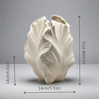 Ceramic White Oval Vase with Textured Leaf Design, angled view - House Of Avana