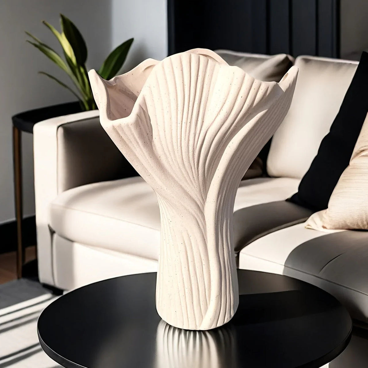 Ceramic Vase with Textured Ridges for Hydroponic Flowers, front view - House Of Avana [[SKU:HOA-VAS-015]]