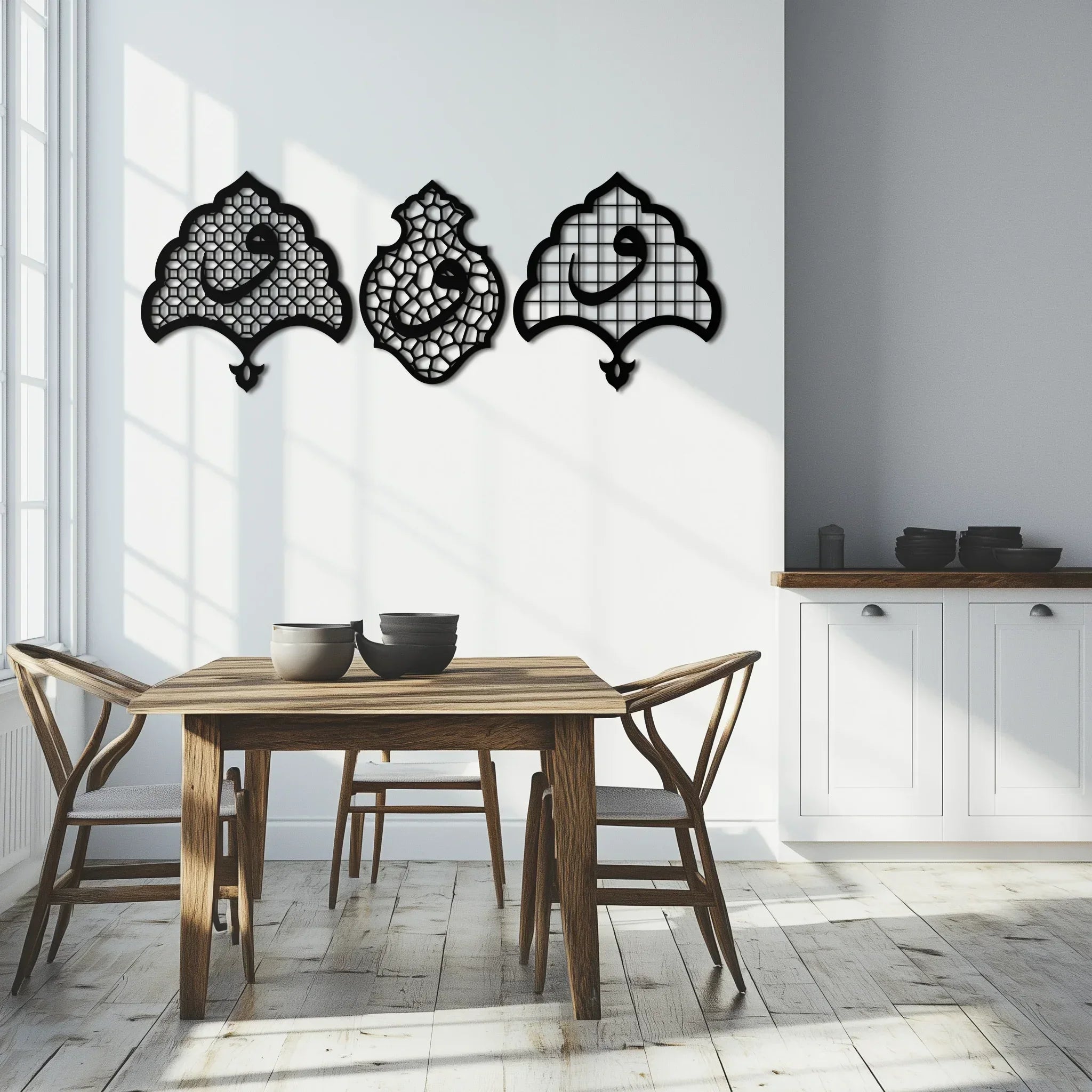 Vav Calligraphy Metal Wall Art - Set of Three Elegant Islamic Designs - KAF243 Peony Atelier