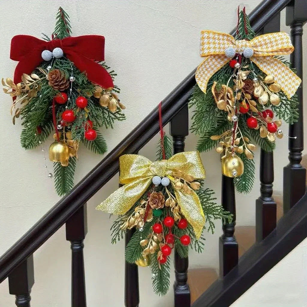 Christmas Bell Ornament, Velvet Bow with Pinecone Accent, Hanging Decoration for Trees and Scenes, Three Colors House Of Avana [[SKU:HOA-SCU-243]]