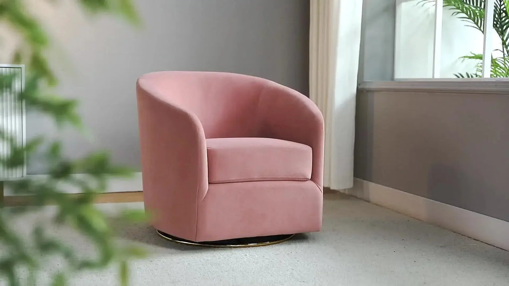 Velvet Swivel Accent Chair with Golden Metal Base, texture detail - House Of Avana