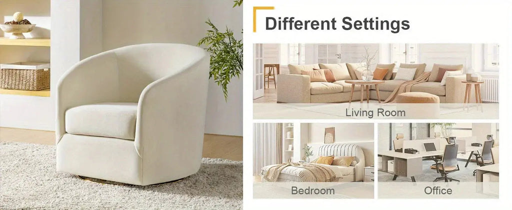 Velvet Swivel Accent Chair with Golden Metal Base, dimensions view - House Of Avana