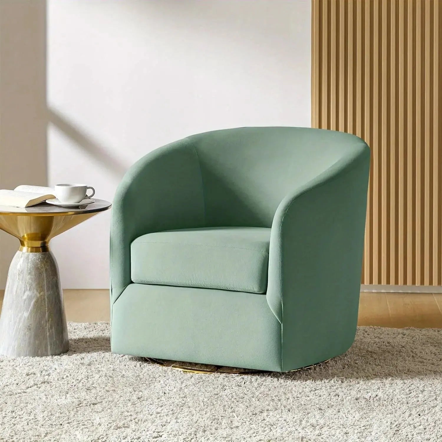 Velvet Swivel Accent Chair with Golden Metal Base, alternate view - House Of Avana