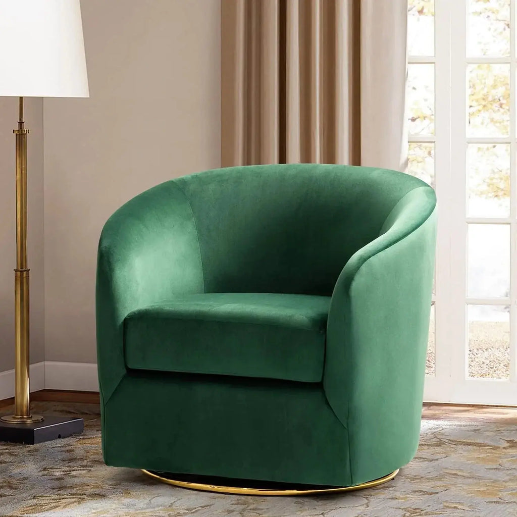 Velvet Swivel Accent Chair with Golden Metal Base, alternate view - House Of Avana